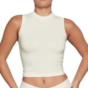 SKIMS Cotton Jersey Mock Neck Crop Tank Top Cream Bone Plus Size 4X Clean Girl